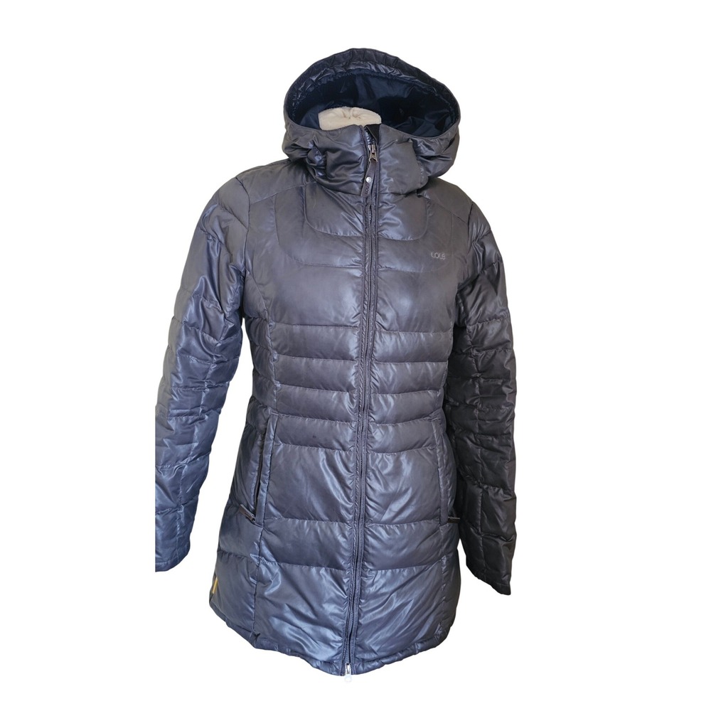 Lole Gray Puffer Down‎ Hooded Mid Length Winter Jacket Women Size Small